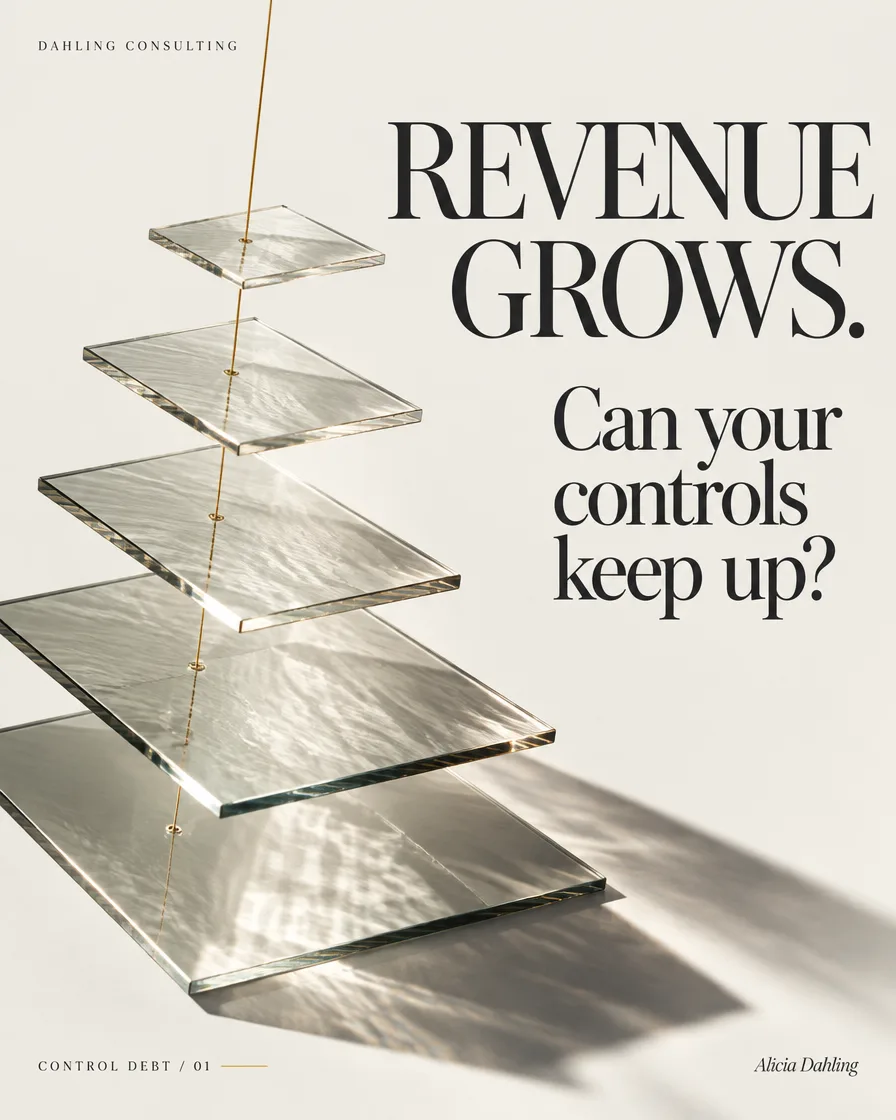 Revenue grows. Can your controls keep up? Glass plates suspended by a champagne thread.